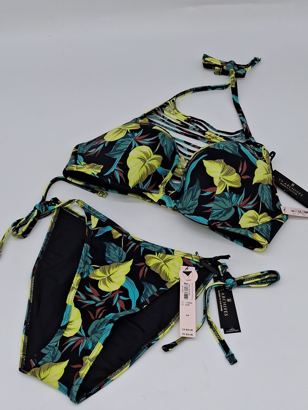 Victoria's Secret Archives Sexy Push-Up Top String Bikini 2pc Set Leaves 32D/S
